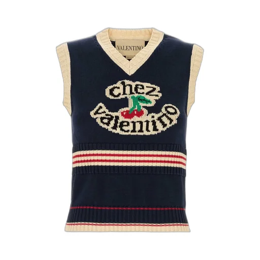 V-Neck Sweater Vest With Cherry And Embroidery Chez Valentino
