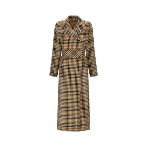 Double-Breasted Checked Wool Coat