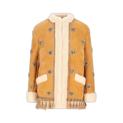 Shearling Jacket With Heart Embellishments And Tassels