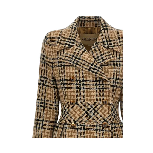 Double-Breasted Checked Wool Coat