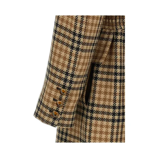 Double-Breasted Checked Wool Coat