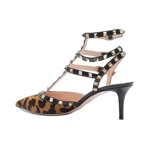 Valentino Garavani Rockstud Leopard Print Calf Hair Slingback Pumps
