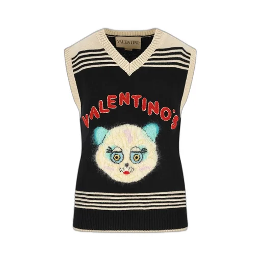 V-Neck Sweater Vest With Cat Graphic
