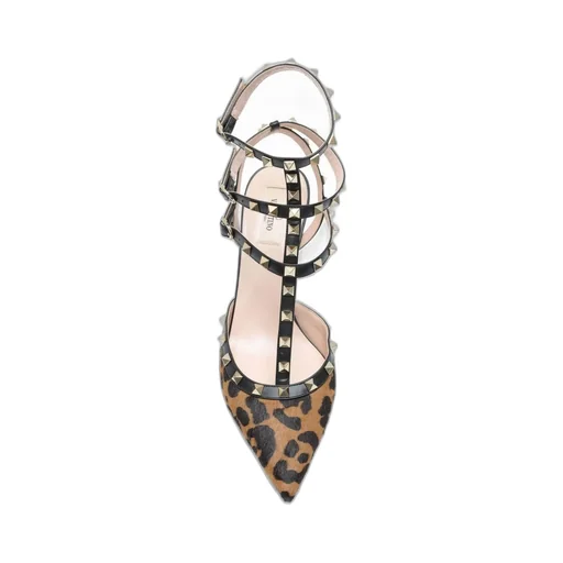 Valentino Garavani Rockstud Leopard Print Calf Hair Slingback Pumps