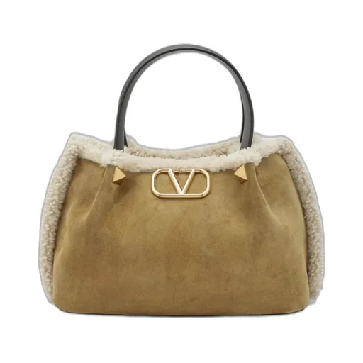 Vlogo Shearling Trim Tote Bag