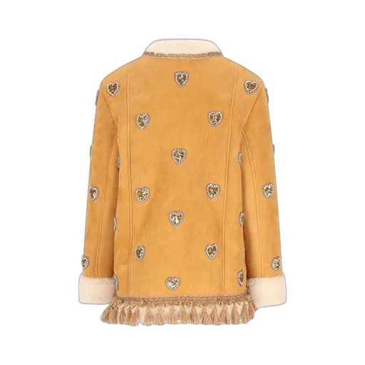Shearling Jacket With Heart Embellishments And Tassels