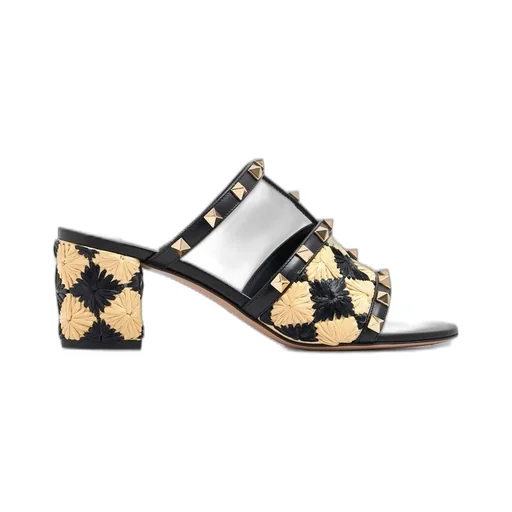 Studded Raffia Slide Sandals