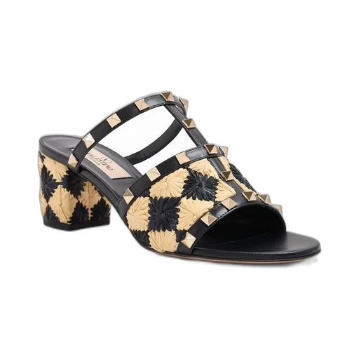 Studded Raffia Slide Sandals