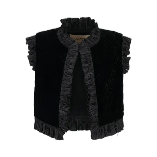 Velvet Quilted Vest With Ruffles