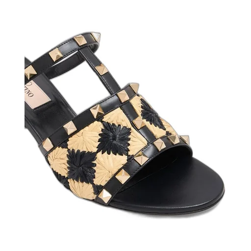 Studded Raffia Slide Sandals