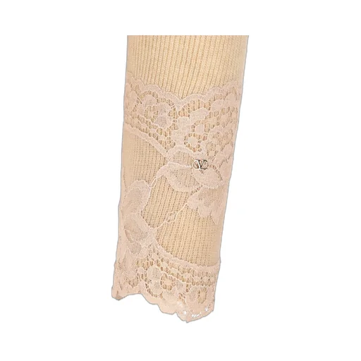 Ribbed Knit Sweater With Lace Trim