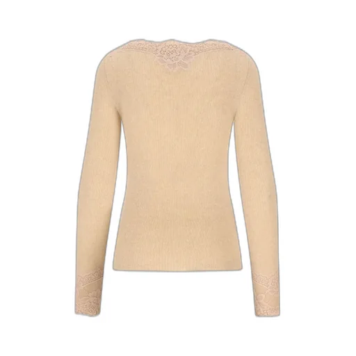 Ribbed Knit Sweater With Lace Trim