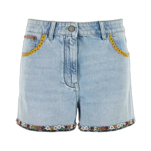 Denim Shorts With Embellished Trim