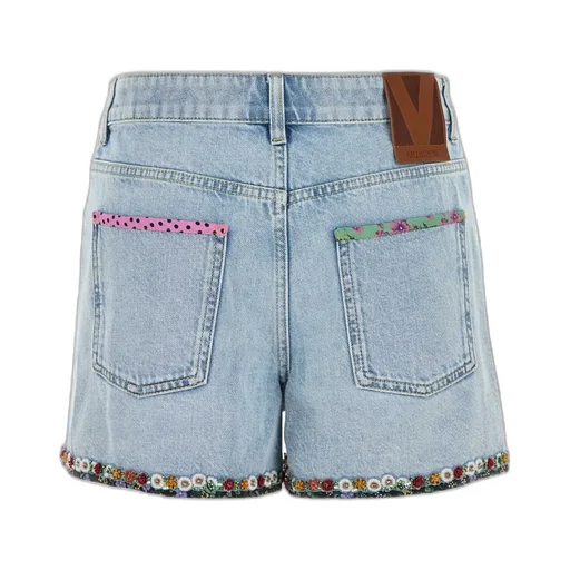 Denim Shorts With Embellished Trim