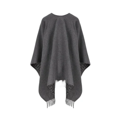 Wool Blend Cape With Monogram Jacquard