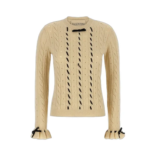 Cable Knit Sweater With Bow Detail