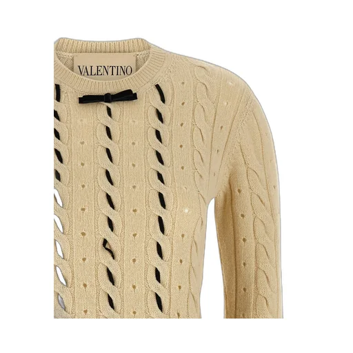 Cable Knit Sweater With Bow Detail