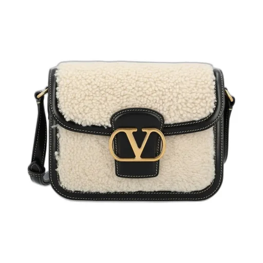 Vltn Tag Shearling Crossbody Bag