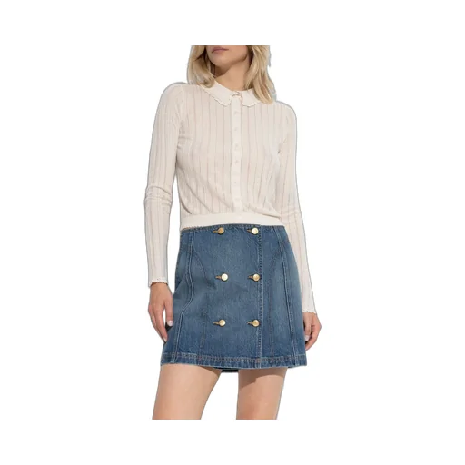 Ribbed Knit Cardigan With Peter Pan Collar