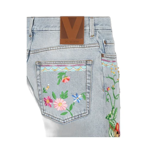High-Waisted Embroidered Jeans