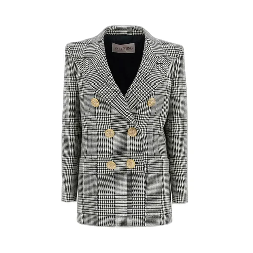 Double-Breasted Houndstooth Blazer