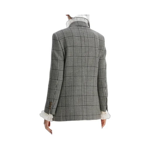 Double-Breasted Houndstooth Blazer