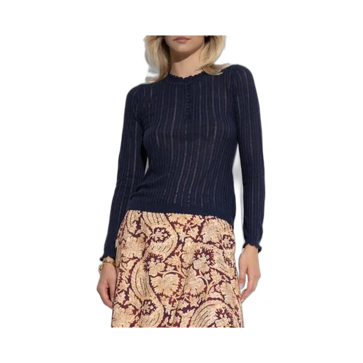 Ribbed Knit Top With Lace Trim