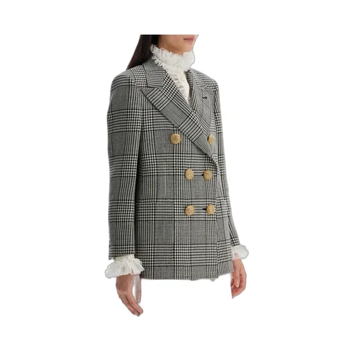 Double-Breasted Houndstooth Blazer