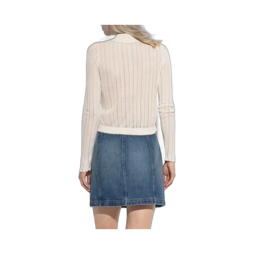 Ribbed Knit Cardigan With Peter Pan Collar