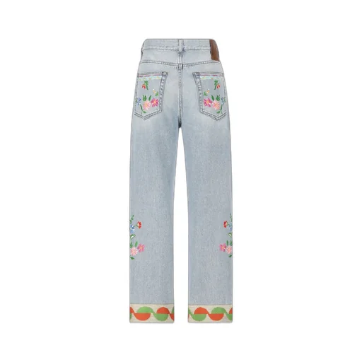 High-Waisted Embroidered Jeans