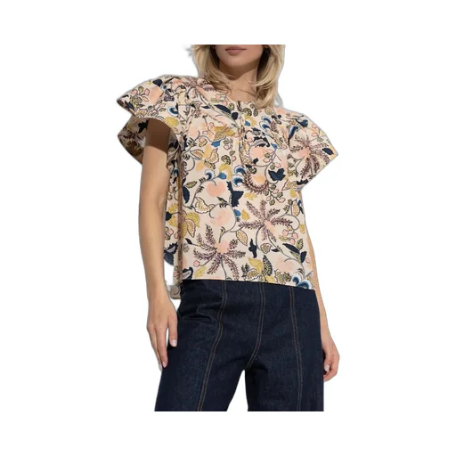 Printed Blouse With Flutter Sleeves