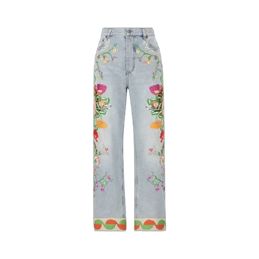 High-Waisted Embroidered Jeans