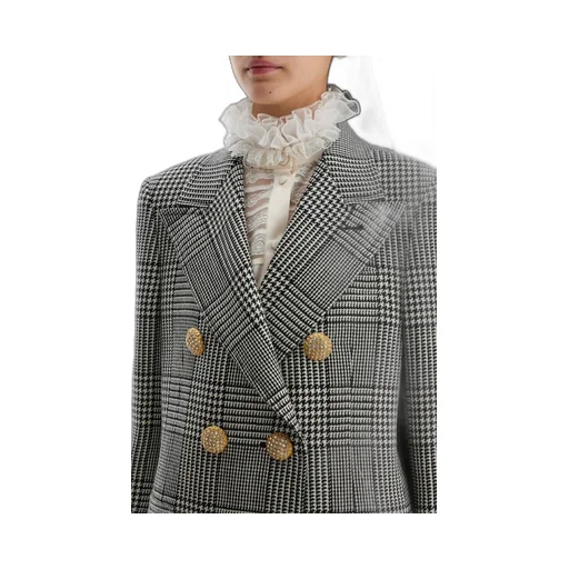 Double-Breasted Houndstooth Blazer