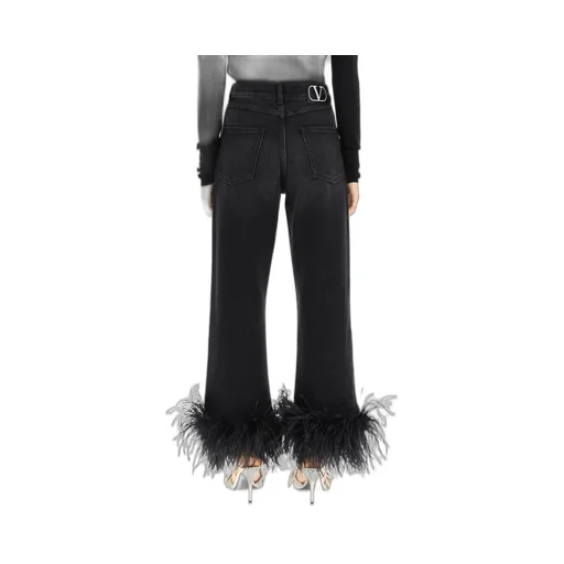 Feather-Trimmed Wide-Leg Jeans