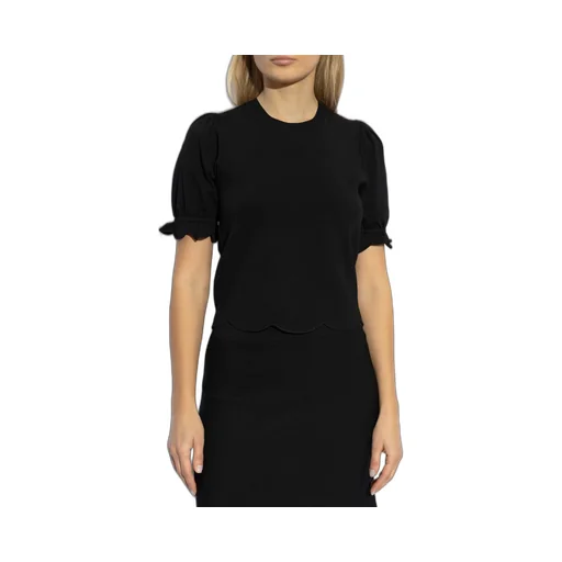 Top With Scalloped Hem And Puff Sleeves