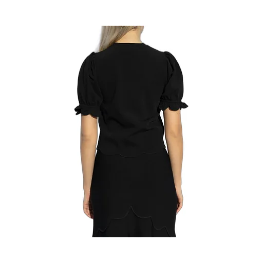 Top With Scalloped Hem And Puff Sleeves