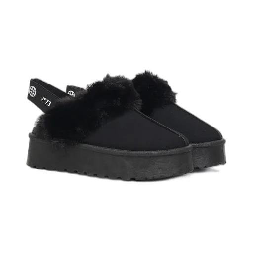 Platform Clogs With Fur Trim