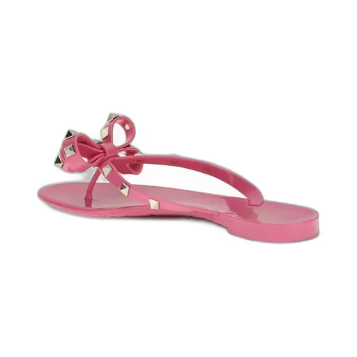 Jelly Thong Sandals With Studded Bow