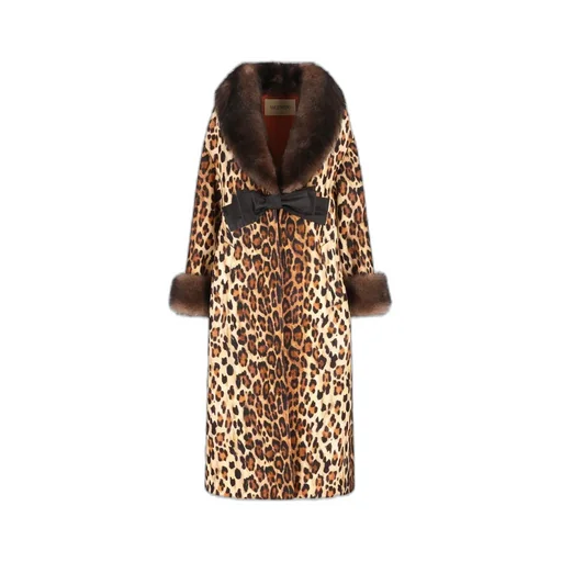 Leopard Print Coat With Fur Trim