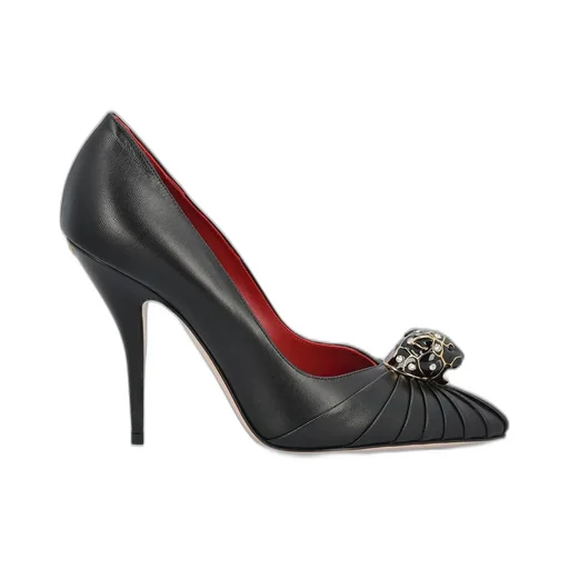 Panther-Embellished Leather Pumps