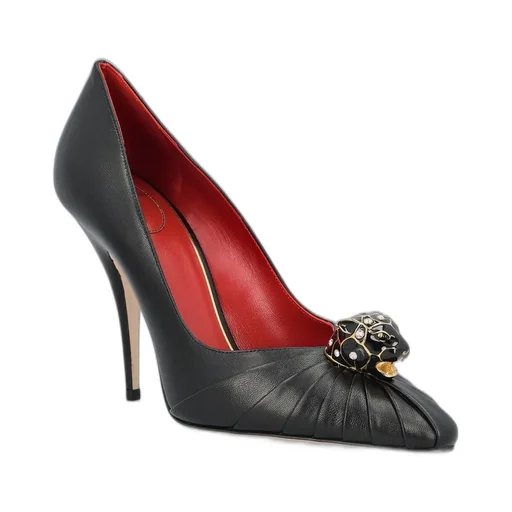 Panther-Embellished Leather Pumps
