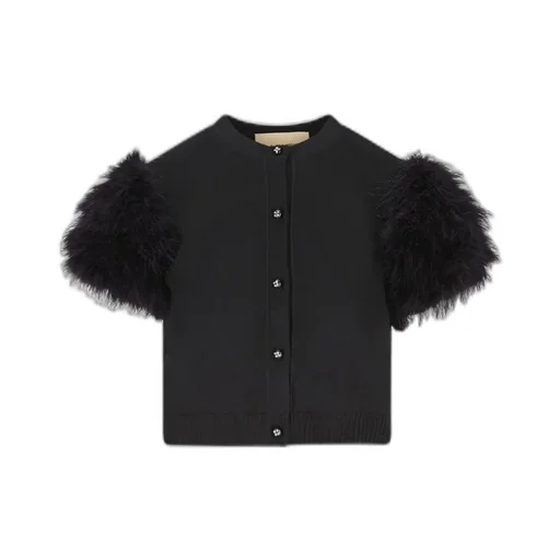Cardigan With Feather Trim