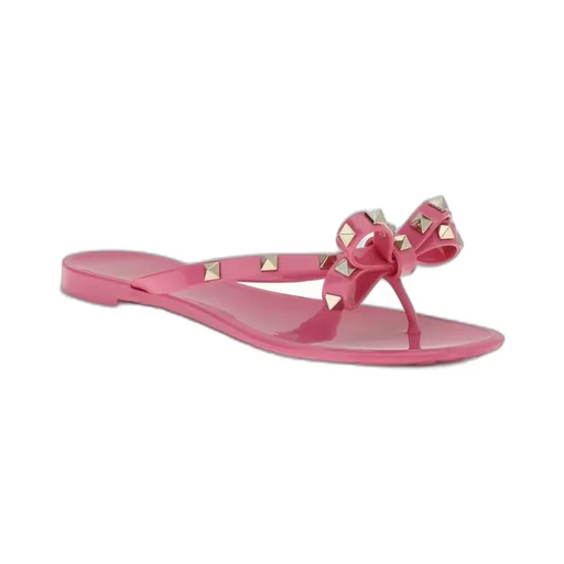 Jelly Thong Sandals With Studded Bow
