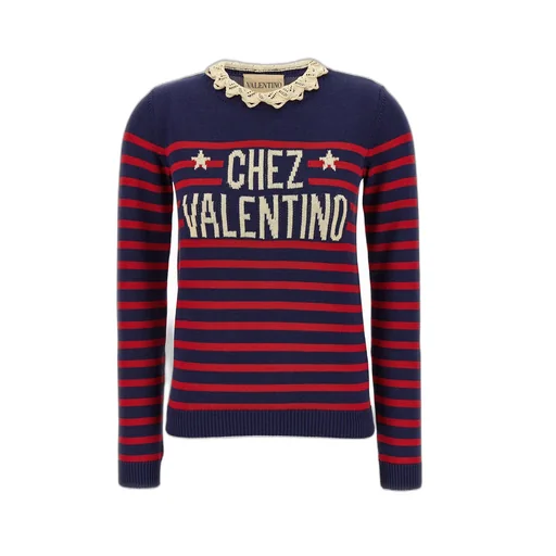Striped Sweater With Lace Collar