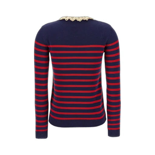 Striped Sweater With Lace Collar
