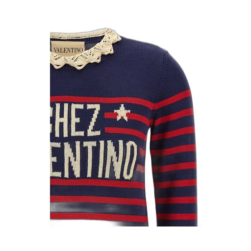 Striped Sweater With Lace Collar