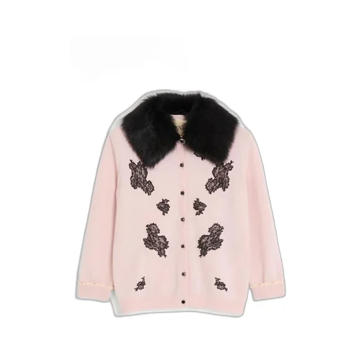 Cardigan With Lace Appliqu
Uevo And Fur Collar