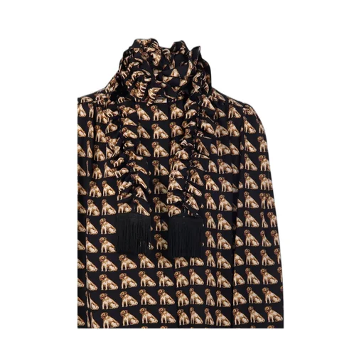 Printed Ruffled High-Neck Blouse