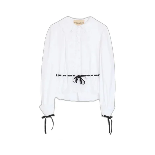 Cotton Poplin Blouse With Lace And Ribbon Details