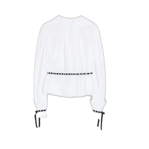 Cotton Poplin Blouse With Lace And Ribbon Details